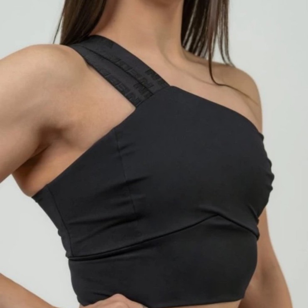 Black One-Shoulder Crop sport Top Nebbia